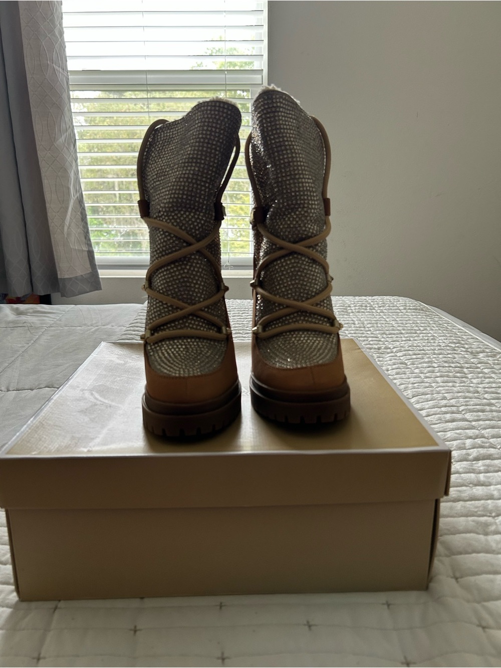 Michael Kors Brown Tan Lace-Up Embellished Women's Boots